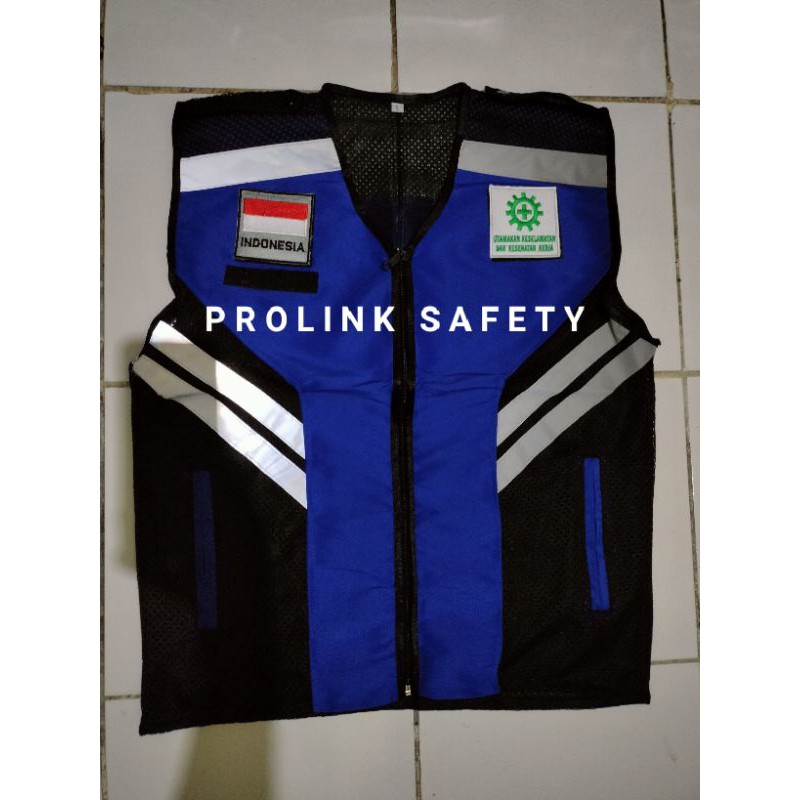 ROMPI SAFETY BIRU BAHAN TASLAN SAMPING JARING BERLOGO K3 BENDERA