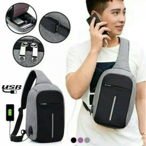 [ ELGANO ] -Tas Selempang Anti Maling With USB Charger Slempang &amp; Sling Bag PREMIUM QUALITY -FAS 237