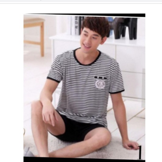 Setelan baju santai/ baju rumah motif garis hitam putih
