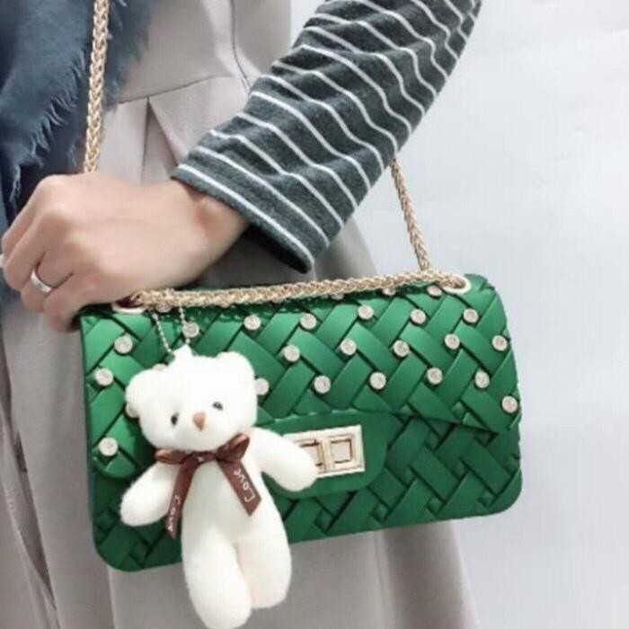 TW 192 Tas Pesta Wanita Jelly Anyaman 001-6A Diamond Tas Import Korean 22cm