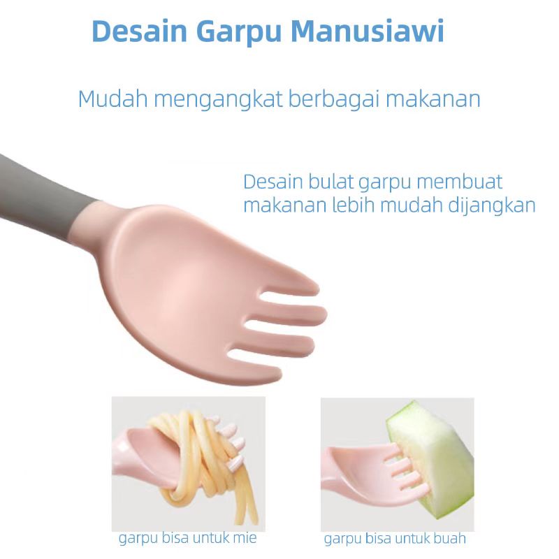 Ditekuk Bayi Anak Makan Sendok Bayi Sendok Garpu Food Grade Silicone Aman dan Tidak Berbahaya