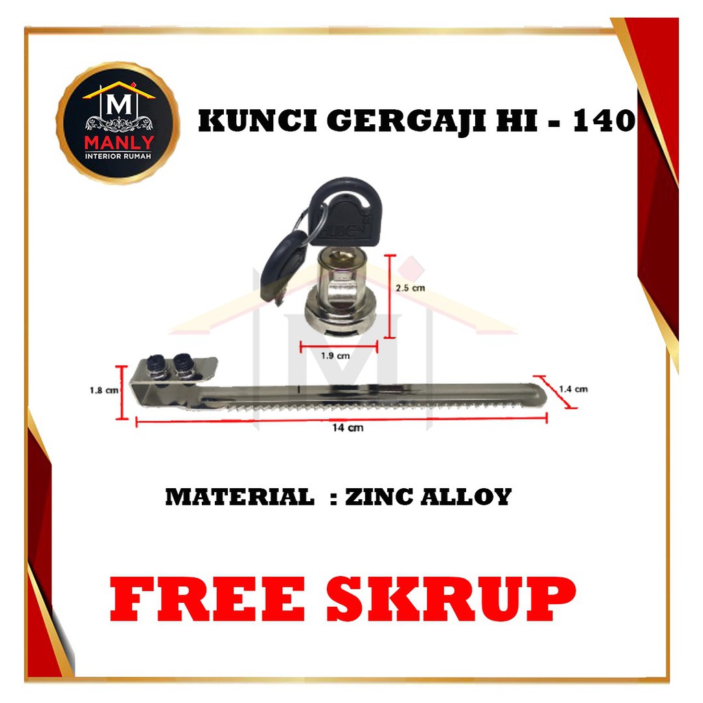 Kunci Gergaji HL 140 / Kunci Kaca Pintu Geser HI 140 / Kunci Kaca Etalase Geser Huben HL 140... FREE SEKRUP