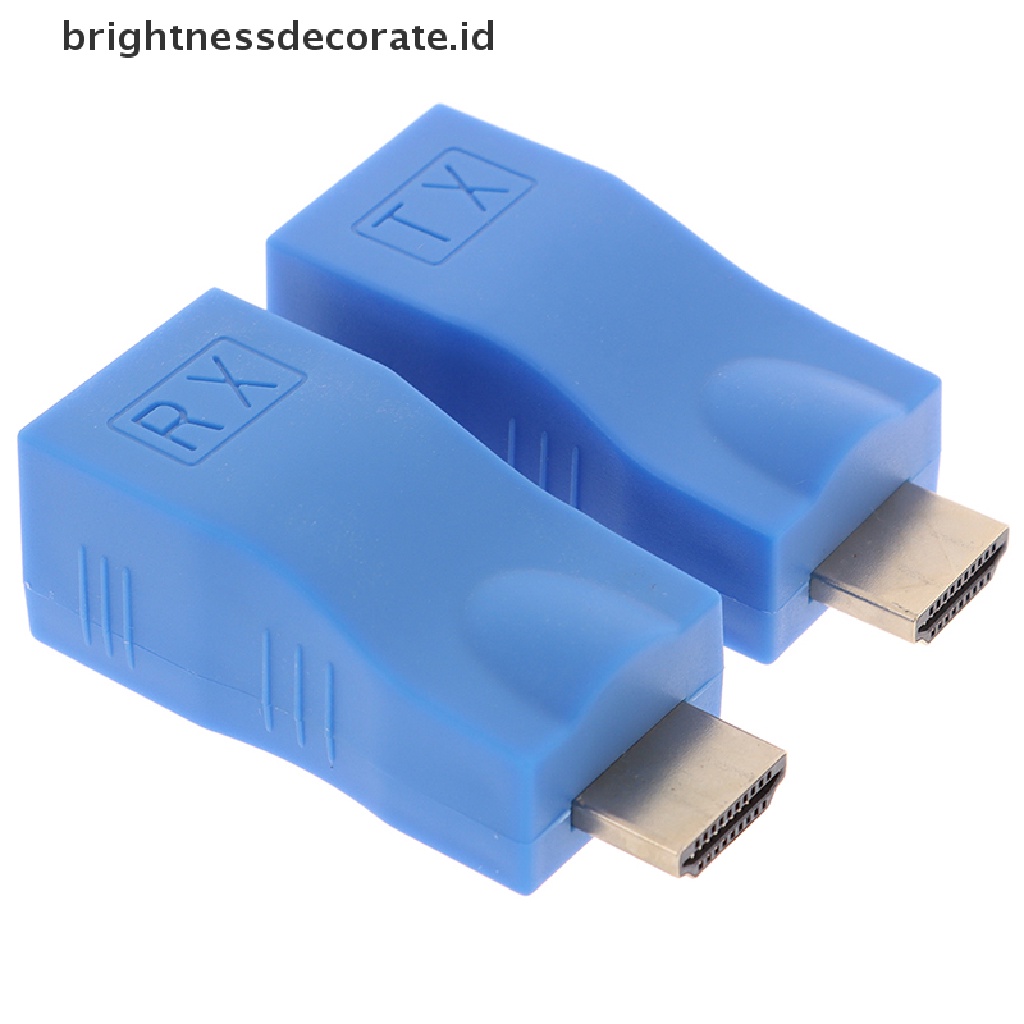 2pcs Adapter Extender Hdmi 1080p Ke Rj45 Over Cat 6 Network Lan Ethernet Warna Biru