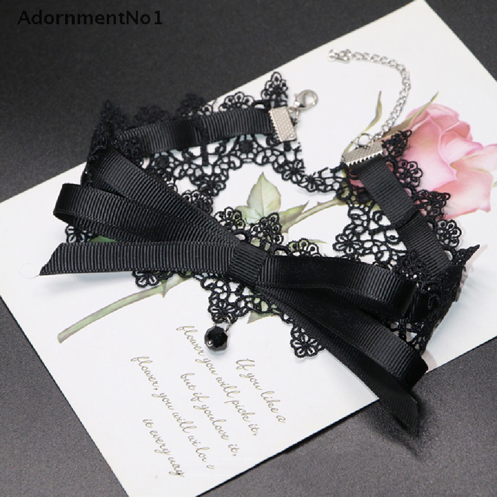 (AdornmentNo1) Kalung Choker Lace Gaya Korea / Harajuku Aksen Simpul Pita Untuk Perhiasan Wanita