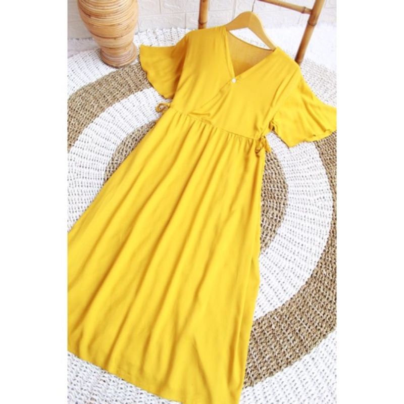 DASTER KIMONO PANJANG POLOS BUSUI DASTER KIMONO JUMBO SEMATA KAKI HOMEDRESS KEKINIAN DASTER VIRAL DASTER JUMBO LD 120-MSTARD LNGAN TROMPET