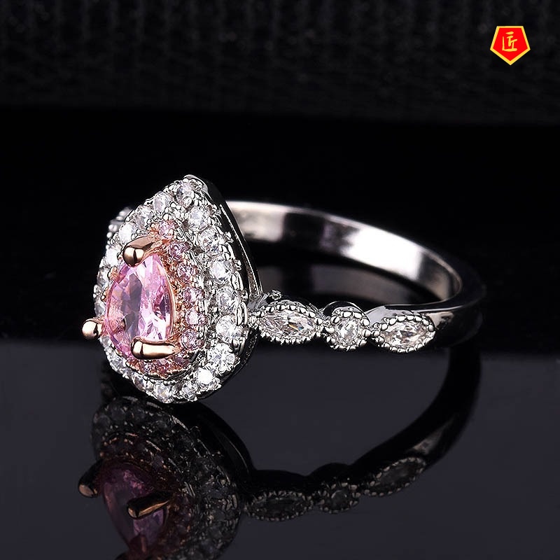 [Ready Stock]Inlaid Pink Crystal Ring Luxury  Elegant