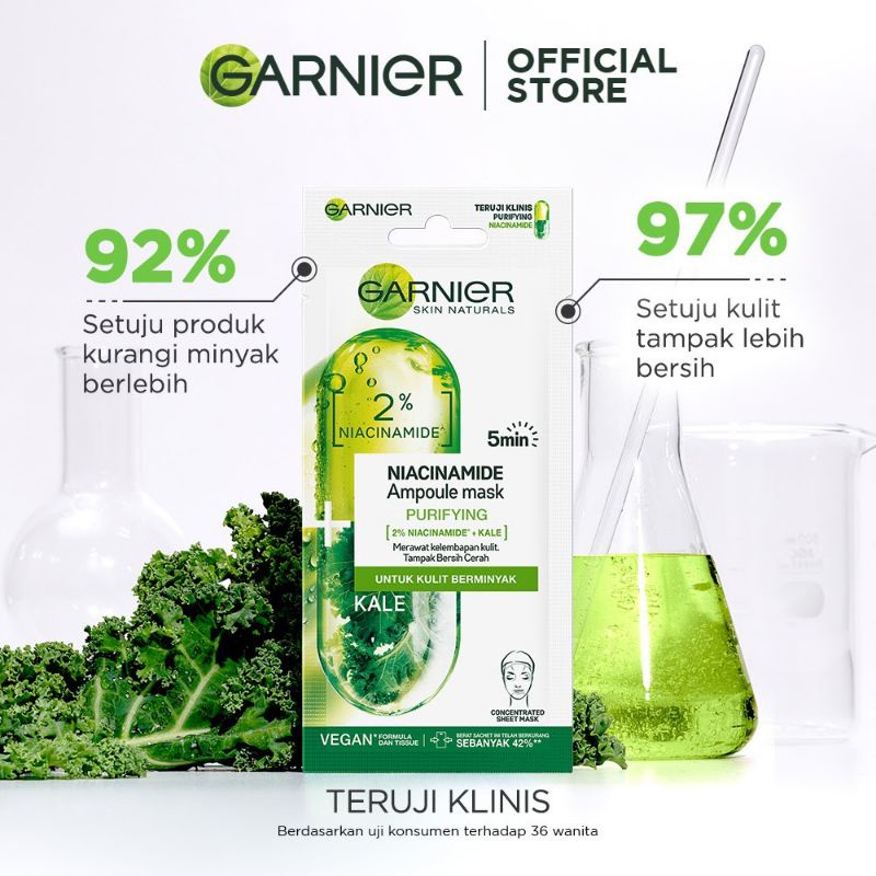 Garnier Ampoule Mask Niacinamide + Kale untuk Kulit Berminyak - Sheetmask