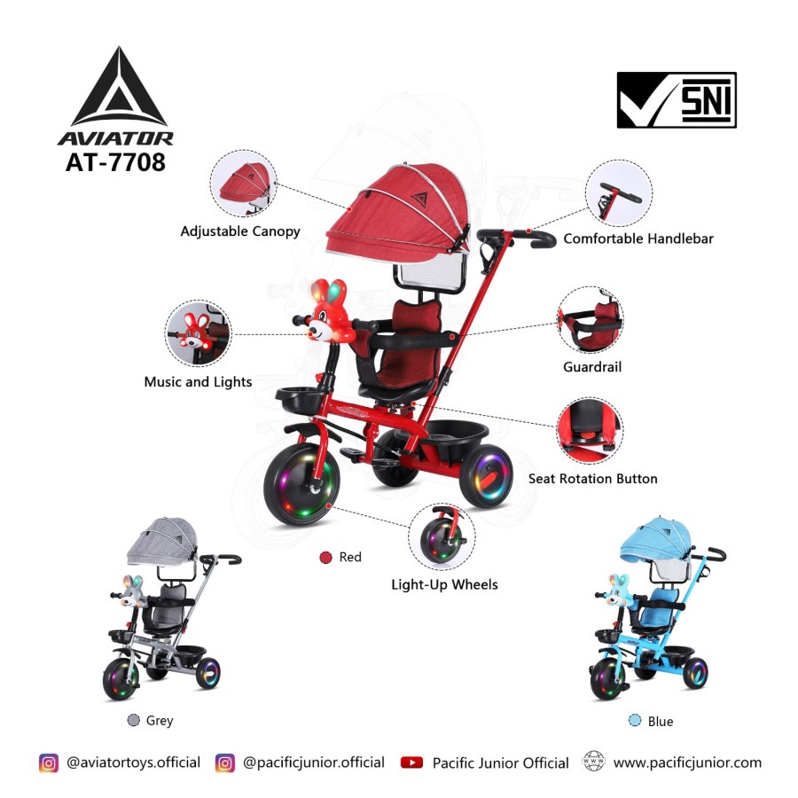 EXOTIC ET-1267 ET1267 ET-1268 ET1268 ET-1269 AT-7702 AT7702 AT-7708 AT7708 Sepeda Anak Roda Tiga Tricycle Pengaman Mainan Musik Lampu Kanopi