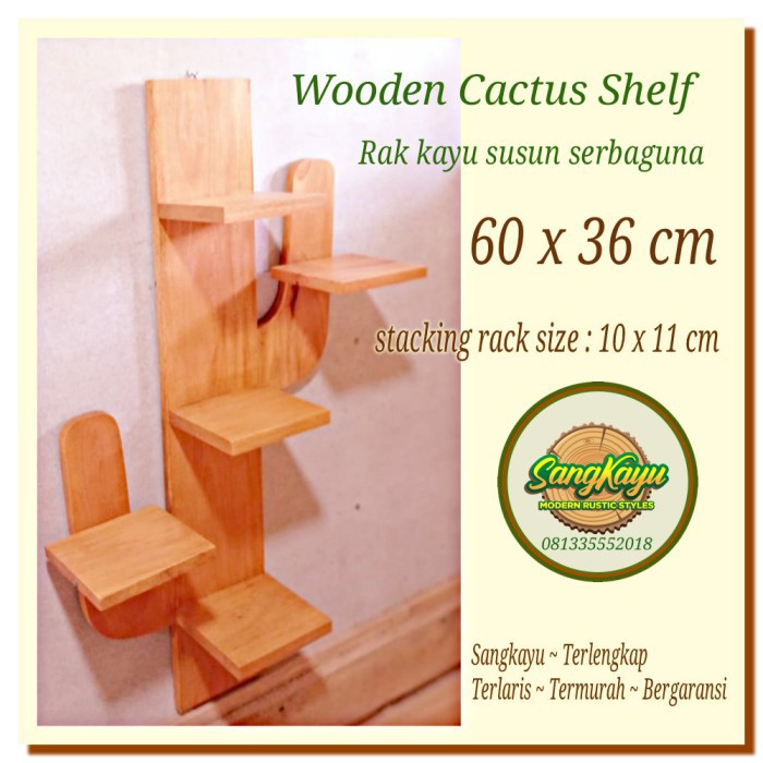 Rak susun serbaguna kayu 60x36 cm rak kayu susun kaktus tanaman rumah