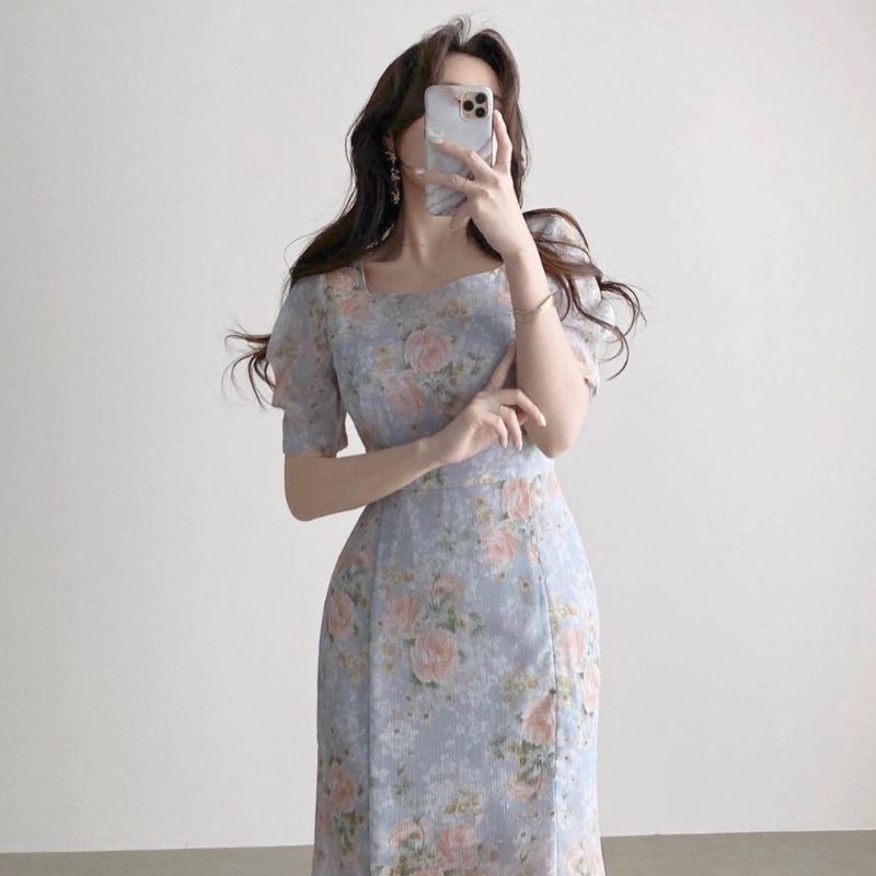 VN SUMMER DRESS / DRESS PANTAI /  KOREAN DRESS BEACH PARTY SQUARE NECK SINHYE MERMAID FLORAL DRESS