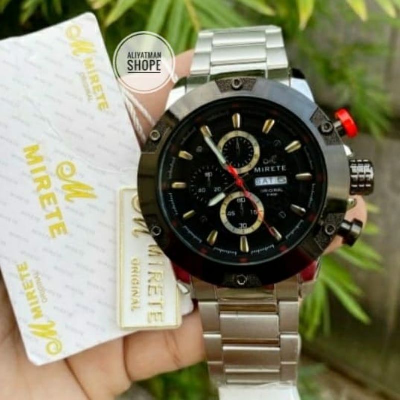 TERLARIS_JAM TANGAN PRIA MIRETE ORIGINAL IMPORT RANTAI STAINLISS STELL MODEL ANALOG TAHAN AIR_JAM TANGAN PRIA MIRETE TERBARU SIMPLE MODEL KASUAL WATER RESISTANT BISA COD / Hitam