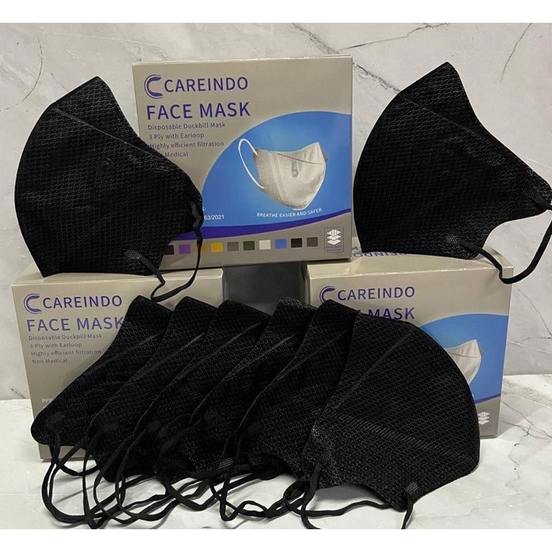 Face mask duckbill protective 3ply (50pc) premium mask garis seperti sensi/masker duckbil Y&B care-Db careindo hitam