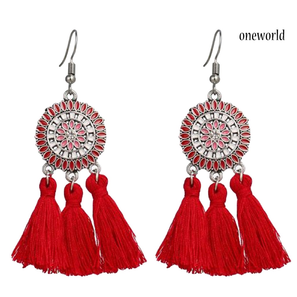 OW@ Earrings Bohemian Charming Look Alloy Sunflower Tassel Dangle Jewelry Earrings for Birthday