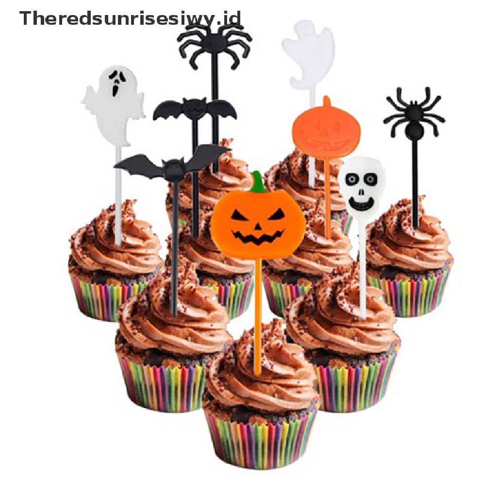 # Alat Pemotong Buah # 10pcs Tusuk Gigi Buah Desain Kartun Halloween Bahan Plastik