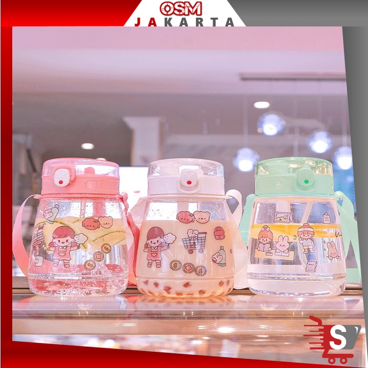 Tempat Minum Anak OSM JKT Bo5312 1 Liter Sedotan Free Stiker Tali Botol Air Minum Kekinian Premium M