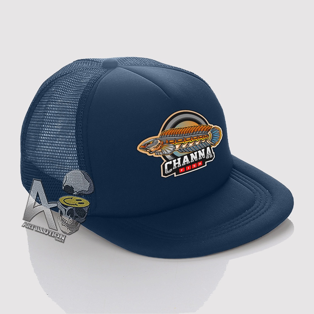 Topi Snapback Jaring Distro / Topi Snapback Trucker - Topi Channa Robot Mascot Snakehead Logo Terbar