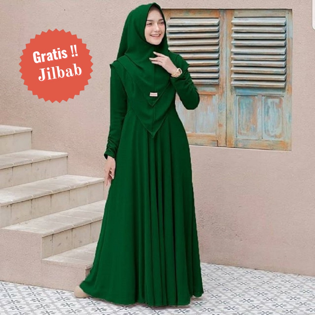 JUMBO GAMIS POLOS MAYRA SYARI SET HIJAB  / TERSEDIA  HINGGA 3XL /BAJU MUSLIM WANITA