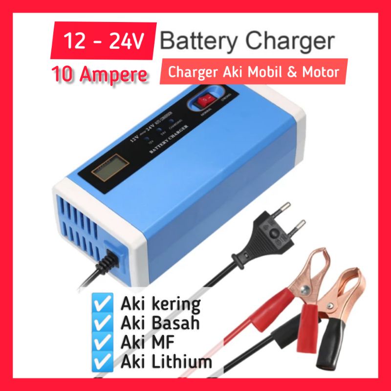 Cas Charger Aki Accu Mobil Motor Otomatis 6A 2A 10A 12V 24V Fast Quick Charge Murah Cepat