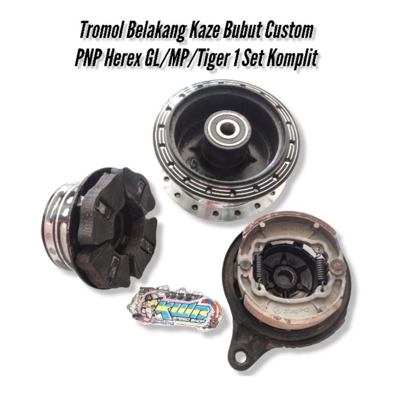 TROMOL BELAKANG ORIGINAL KAZE COAK CUSTOM BUBUT MILING PNP GL/MP/Tiger/CB/FU/NINJA/VIXION/RX KING/SCORPIO 1 SET KOMPLIT