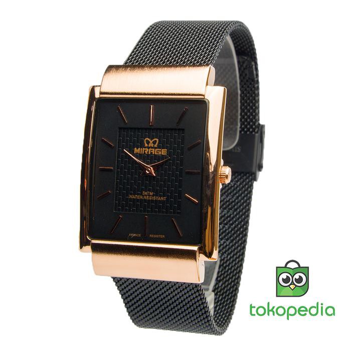 KUALITAS TERBAIK JAM TANGAN MIRAGE WANITA RANTAI PASIR TERBARU HITAM ROSEGOLD 8605M TERLARIS