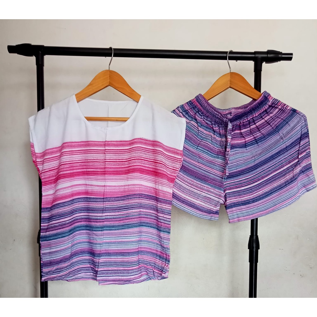 BAJU WANITA/ PAKAIAN PIYAMA  MOTIF SALUR GRADASI WARNA-8