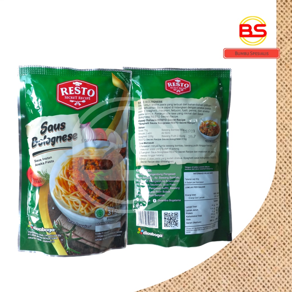 RESTO Secret Recipe Saus Bolognese 315 gr / Saus Instan Pasta 315 gr - HALAL