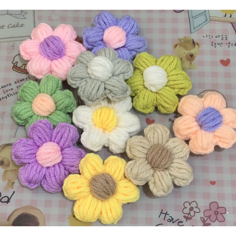 Bunga rajut puff 6cm warna bisa request