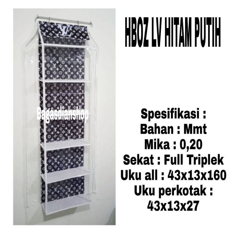 Rak Tas Gantung LV Hitam Putih dengan Resleting