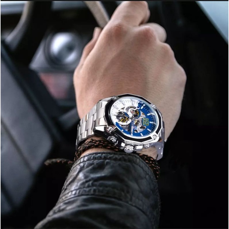 Jam Tangan Pria Original Otomatis Mekanik Forsining Sporty Bisnis Silver Blue