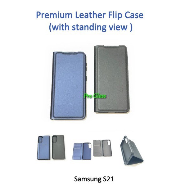 Samsung S21 / S21 PLUS / S21 ULTRA Premium Leather Flip Case Cover Standing View