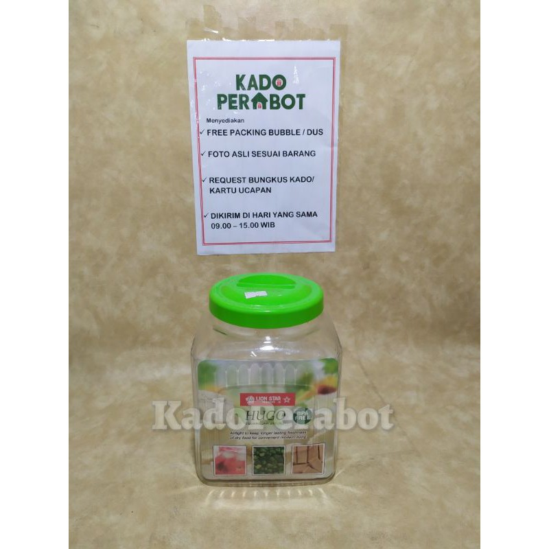 Toples HuGO Square Jar 3L - Toples Segi Kedap Udara Tutup Karet - Tempat Penyimpanan Lionstar