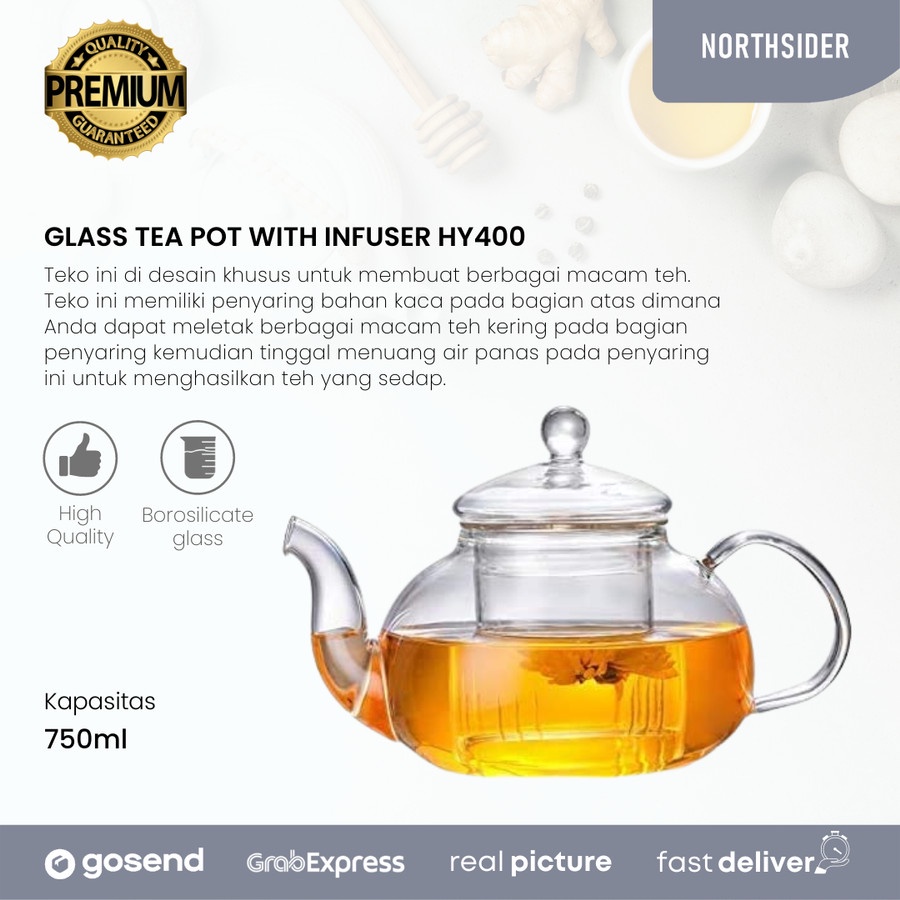 TEA POT GLASS INFUSER 400ML | TEKO TEH SARINGAN KACA - HY400