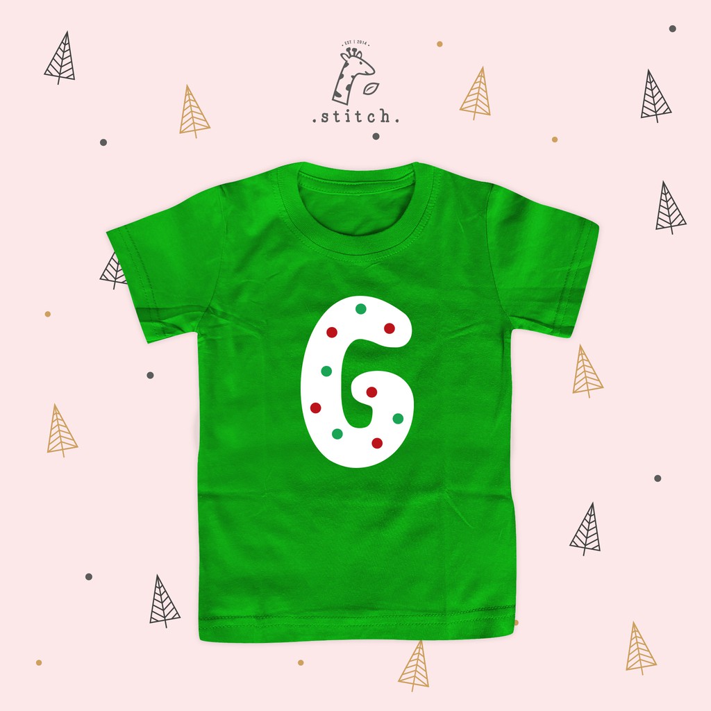 Polka Initial Christmas Kids T Shirt Kaos  Natal  Anak  