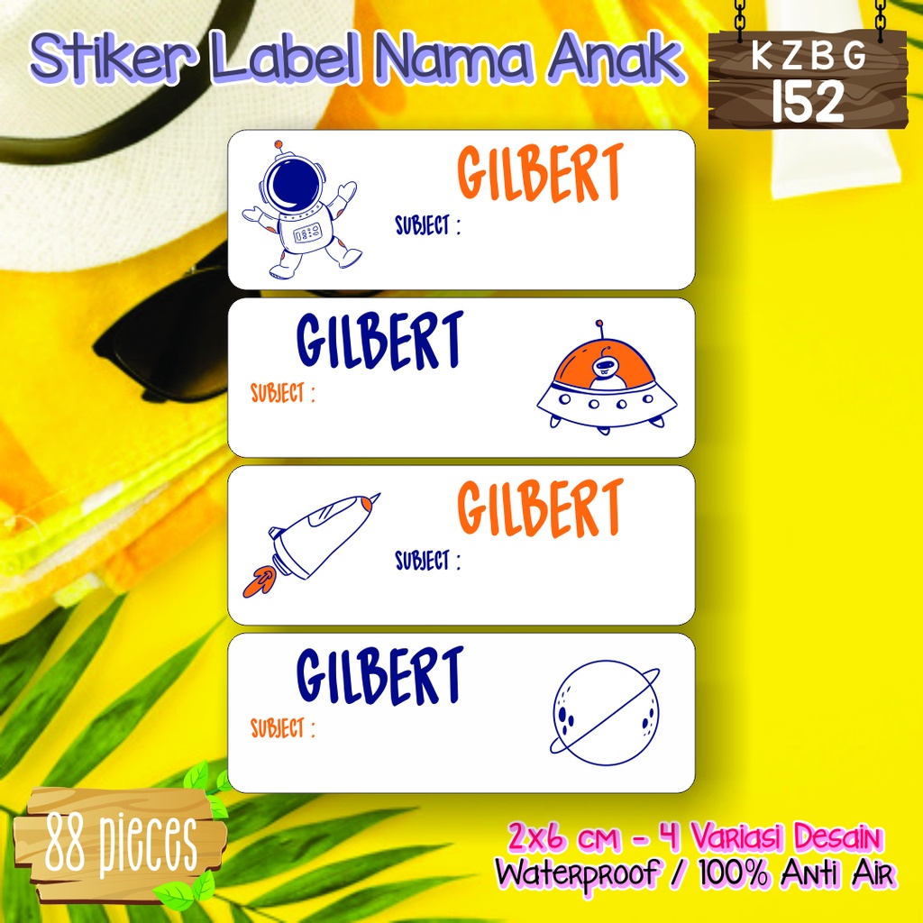 

sticker label nama anak laki laki dan perempuan waterproof KZBG 152