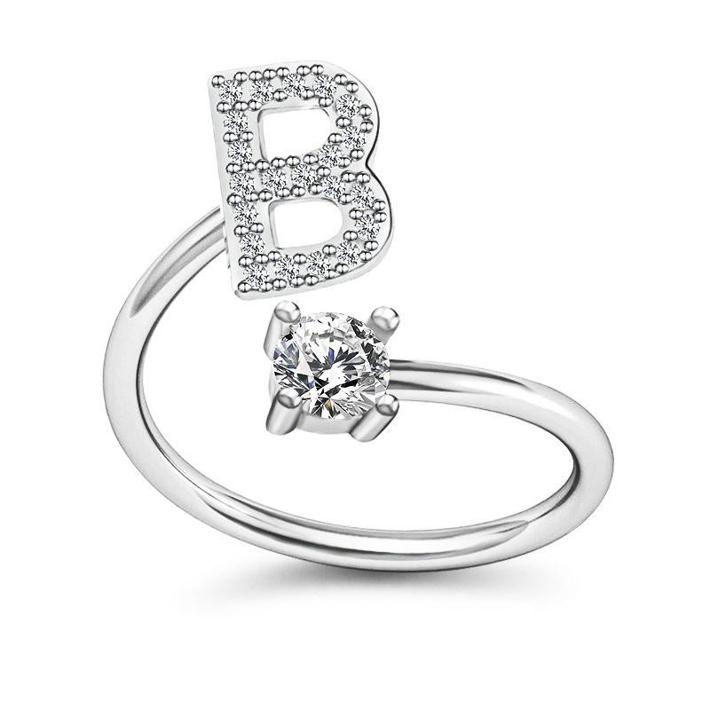 TJM Cincin Huruf A - O Wanita Fashion / Aksesoris Korea Emas Putih Silver / Perhiasan Cincin Wanita-CINCIN B