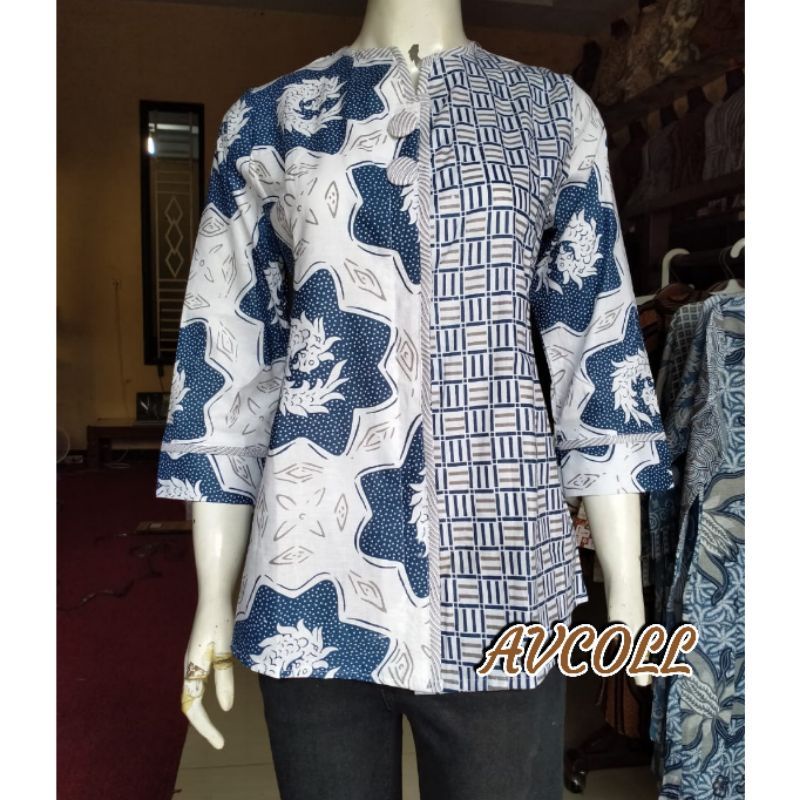 tey-17 Batik wanita ASJ SA HRB026 Kenongo Kemeja Tosca Pendek-Dapel Biru