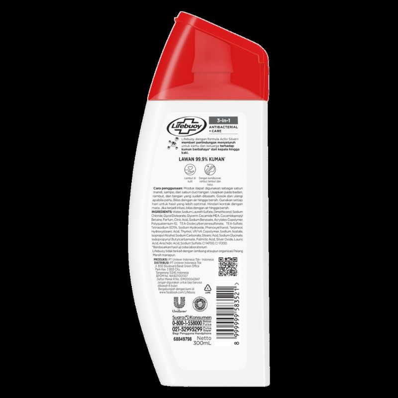 Lifebuoy 3- in-1  Body Wash / Shampoo / Hand Wash Isi 300ml Ready Stok