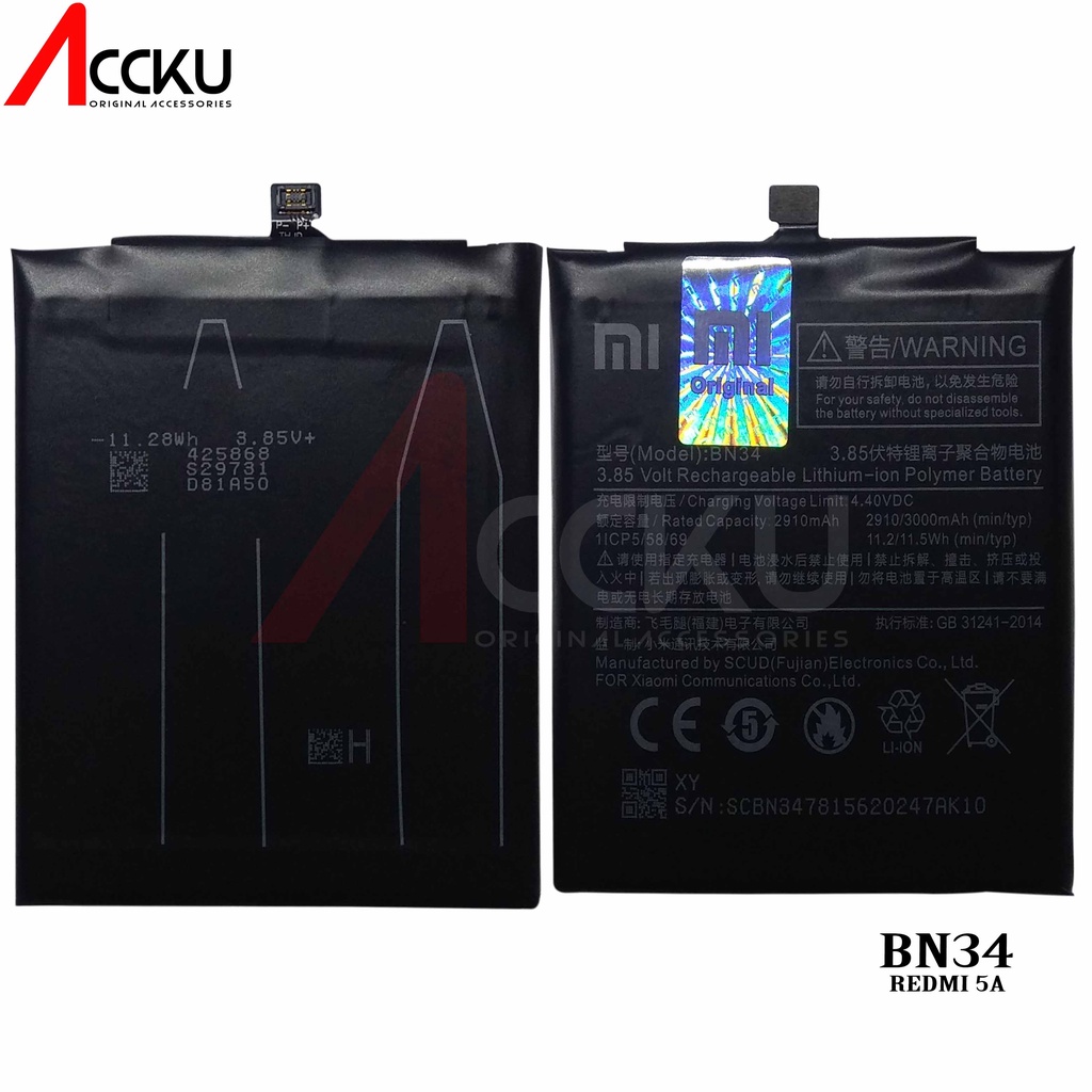 BATERAI XIAOMI REDMI 5A BATTERY XIAOMI BN34 BATERAI REDMI 5A  BATTERY BN34 ORIGINAL