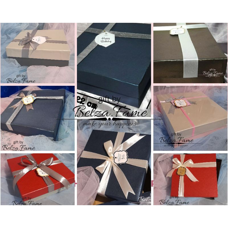 

Kotak Kado Gift Box Custom Ukuran 20x20x5 dan 24x24x7 | Kotak Kado Pita
