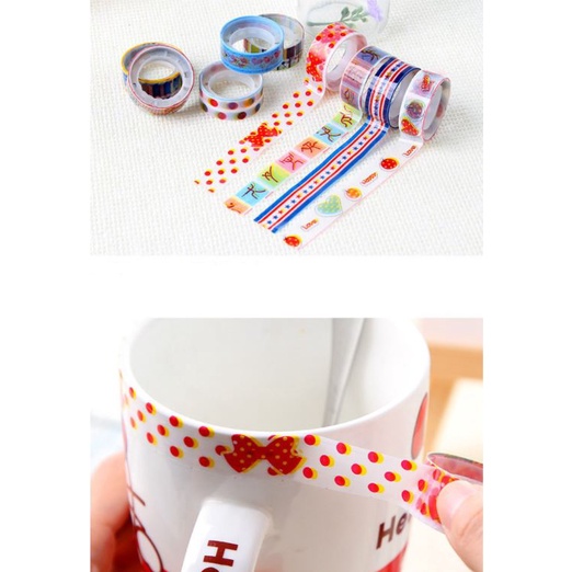 Washi Tape Motif 10pcs/Set Washi Masking Tape Lucu Selotip Solatip Isolasi Lakban Kertas DIY Planner Journal Scrapbook Diary