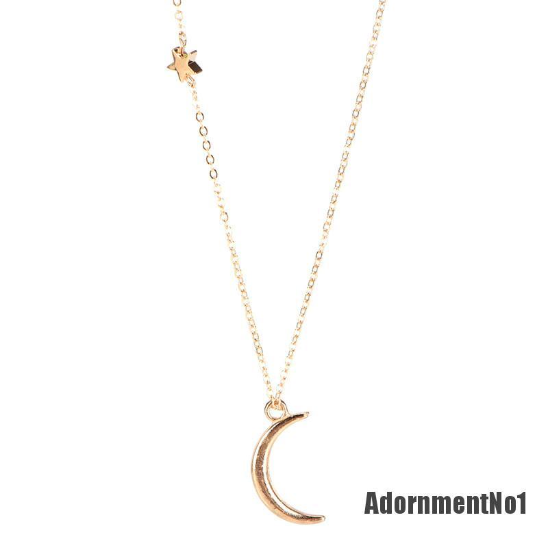 (Adornmentno1) Kalung Rantai Dengan Liontin Bulan + Bintang Warna Emas / silver Untuk Wanita