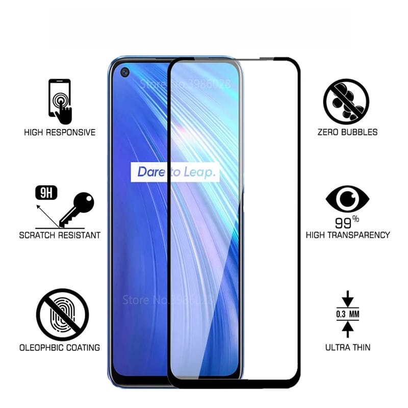 PROMO Tempered Glass RAELME 6 TG Layar FULL COVER Black Premium / Anti Gores Kaca / Screen Protector FULL Screen Realme Series