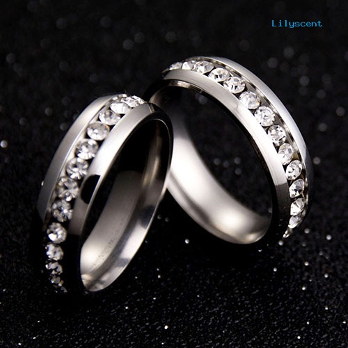 Ls Cincin Kawin / Tunangan Titanium Steel Hias Berlian Imitasi Untuk Pasangan / Pria / Wanita