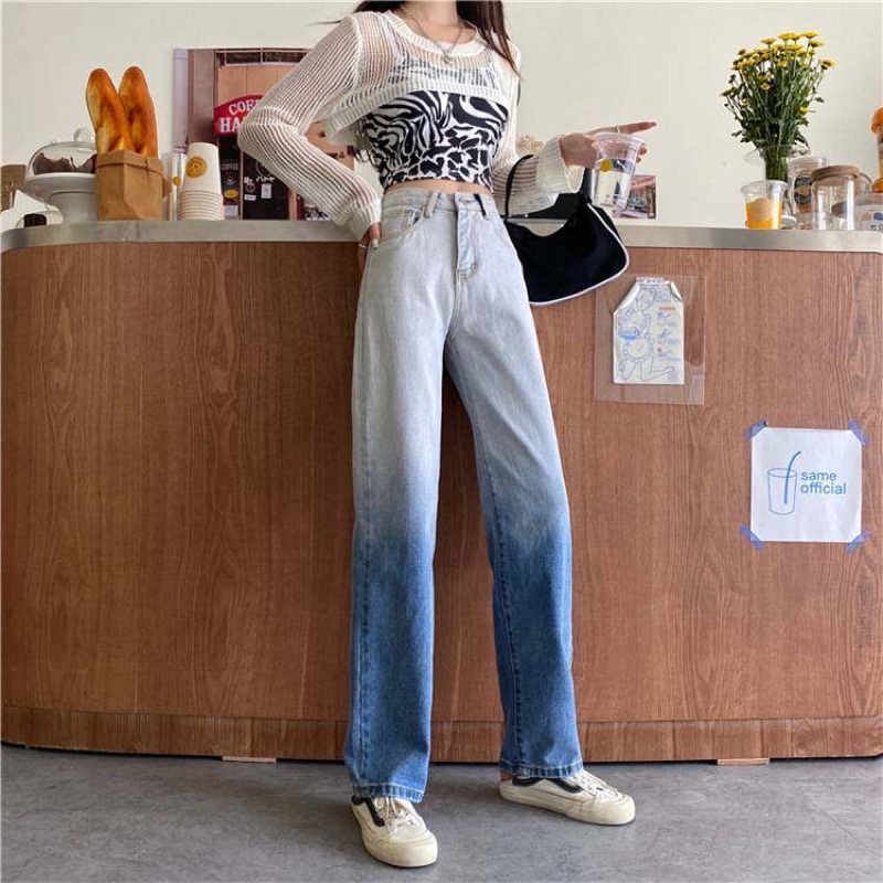 JEANS OMBRE HIGHWAIST IMPORT CELANA PANTS WANITA CEWEK CULLOTE HW BAGGY DENIM MX861