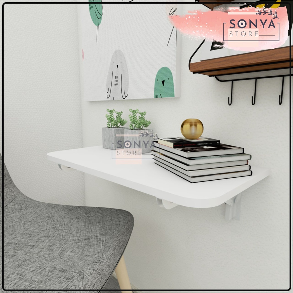 Meja Lipat Dinding 60 x 30 Meja Belajar Kerja Dinding Ambalan Tempel Braket Besi Engsel Laptop Kompu