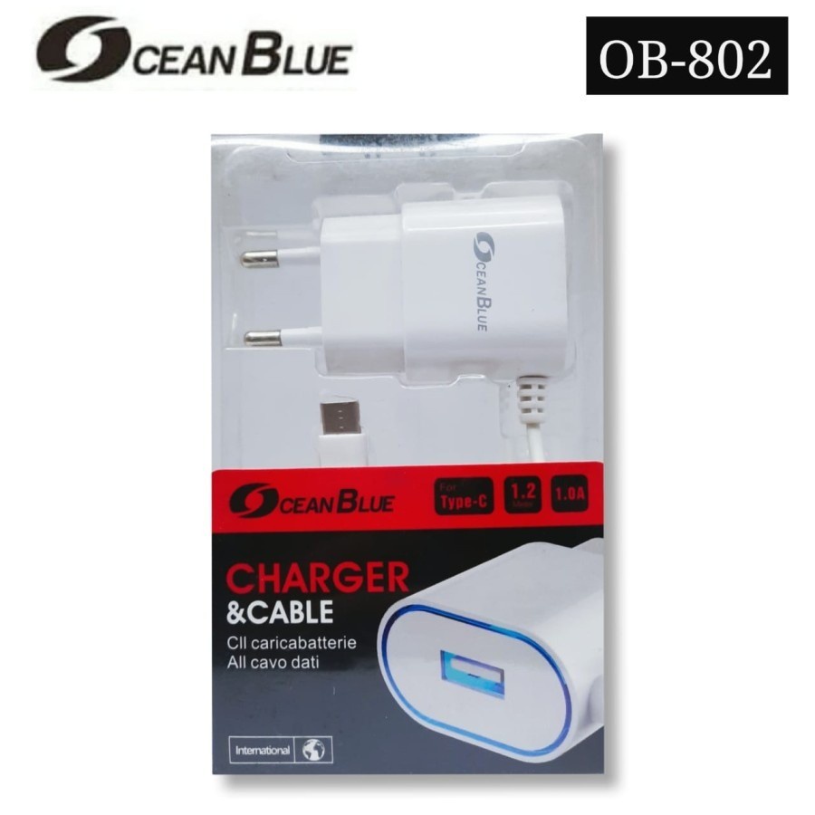 Travel Charger HP Ocean Blue OB-802 Kabel Type C Adapter Fast Charging 1Amper Aksesoris Handphone HP OCEANMART OCEAN MART Murah Grosir