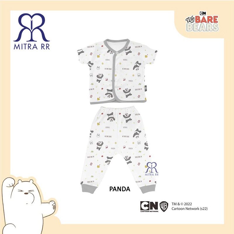 FLUFFY Stelan Baju Kancing Pendek Celana Panjang WE BARE BEARS NB S M L (0-12 bulan) Setelan Baju Bayi 3 Pasang