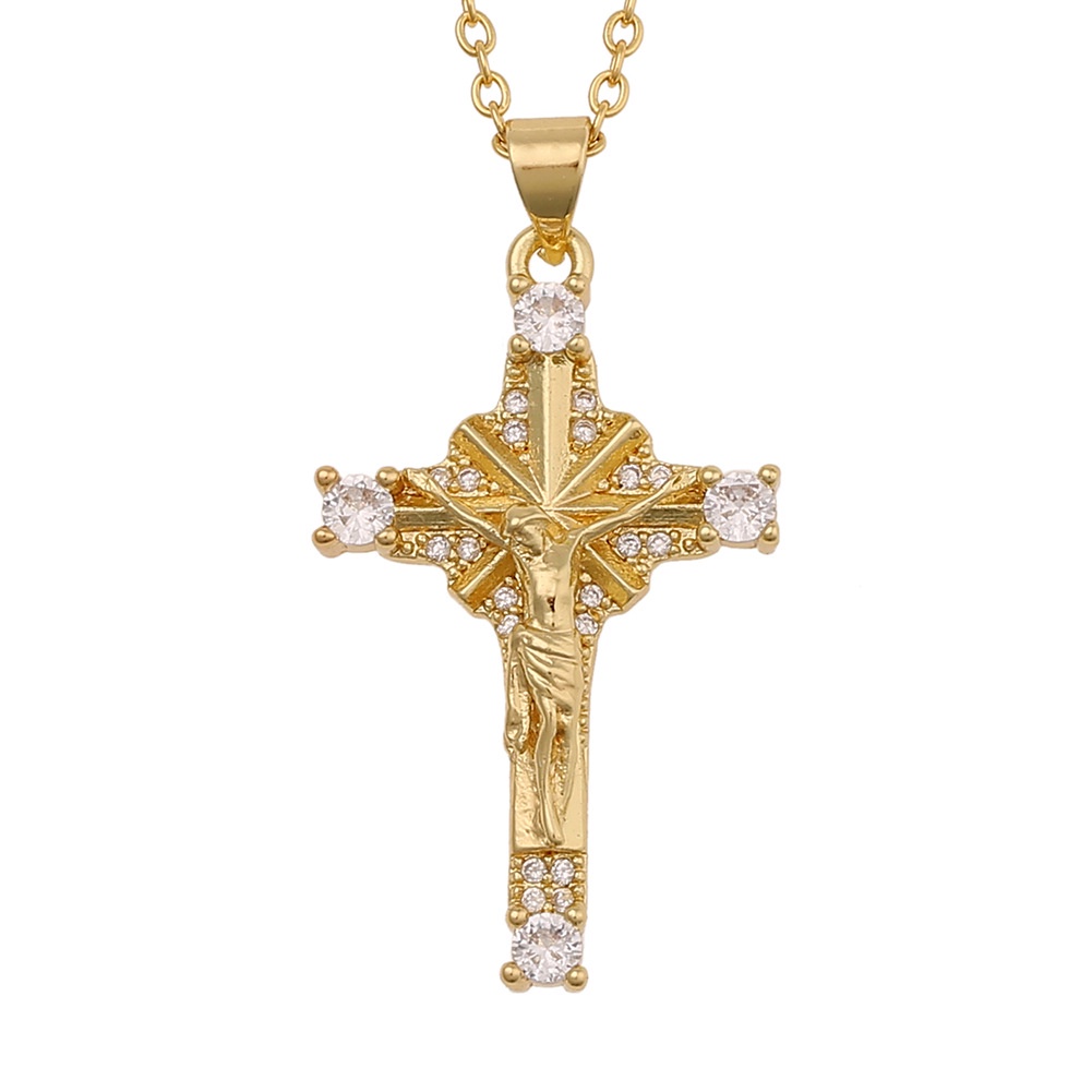 Eropa dan Amerika baru aksesoris tembaga mikro bertatahkan zircon kata berdiri Yesus pribadi gaya di