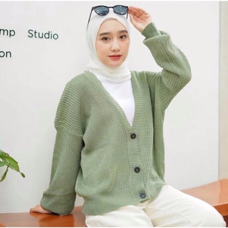 Nakara Cardigan Rajut Premium / Cardigan Rajut Wanita / Cardy Oversize Lengan Balon