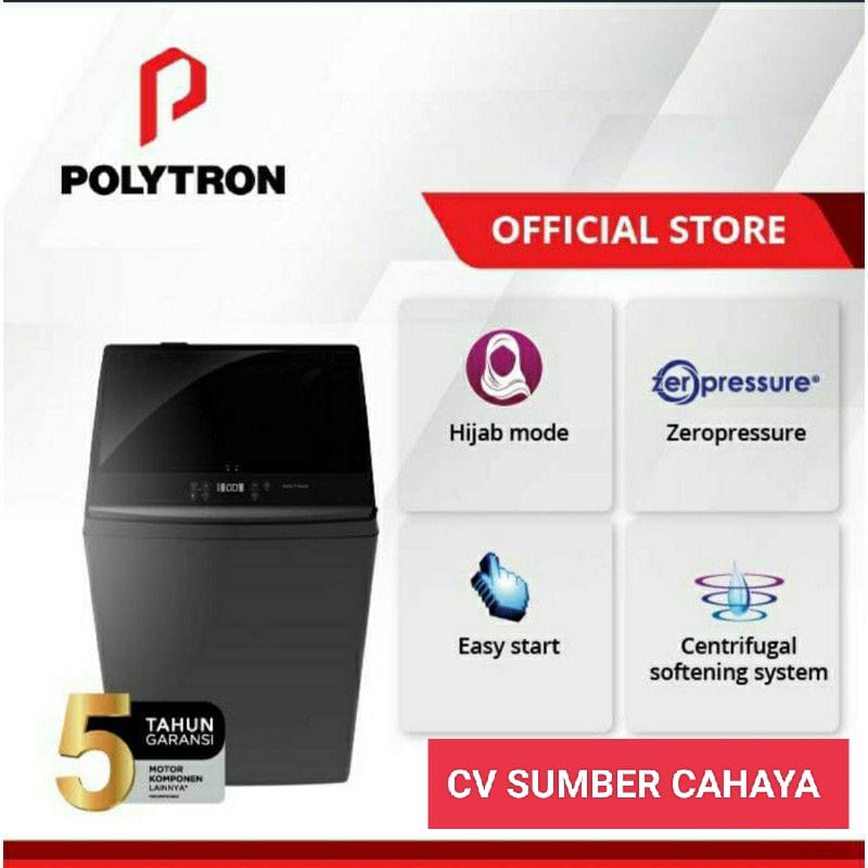 Polytron Mesin Cuci 1 Tabung 7,5Kg Top Loading PAW 75518 Tempered Glass